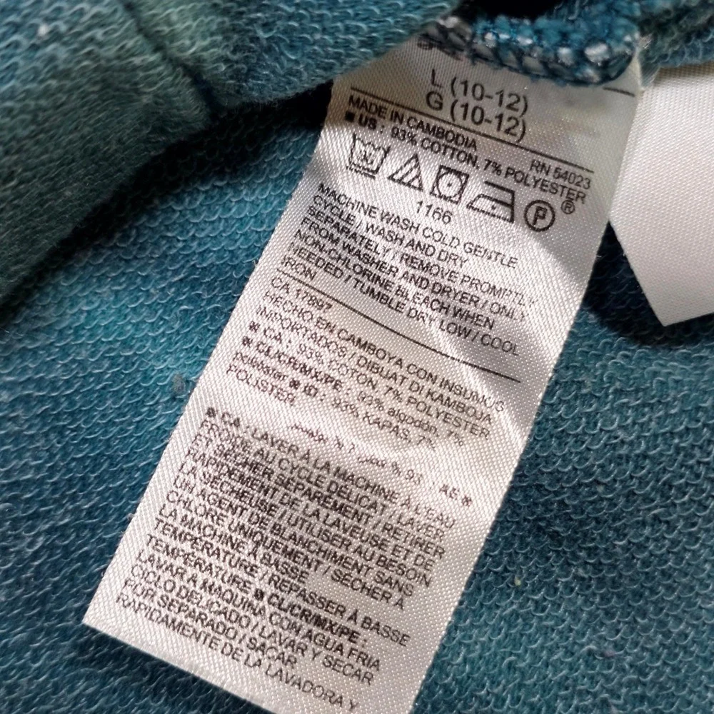 Old Navy Hoodie Girl L 10-12 Blue Teal Tie Dye Pullover Sweatshirt Raglan Pocket